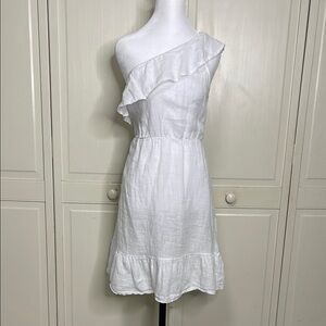 Valentina Naldi Womens White One Shoulder Ruffle 100% Linen Dress Sz S